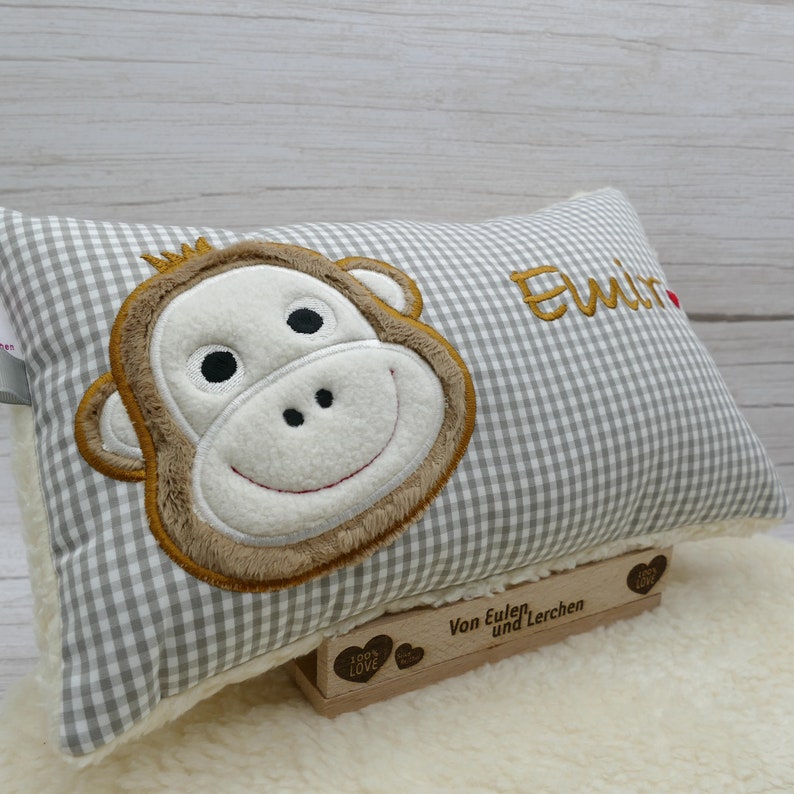 Personalized Monkey Pillow with Name | High-Quality Embroidery/Fabrics | Monkey for Birth & Christening | Safari Travel Pillow for Kindergarten image 2