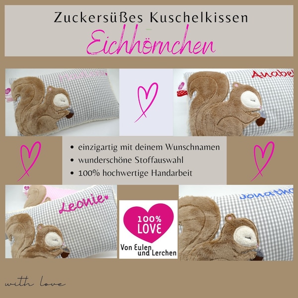 Kinderkissen Eichhörnchen Mädchenkissen Kuschelkissen Namenskissen Taufkissen Jungenkissen Namenskissen Babykissen mit Wunschnamen