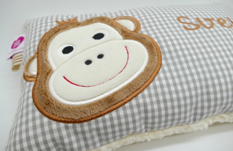Personalized Monkey Pillow with Name | High-Quality Embroidery/Fabrics | Monkey for Birth & Christening | Safari Travel Pillow for Kindergarten image 15