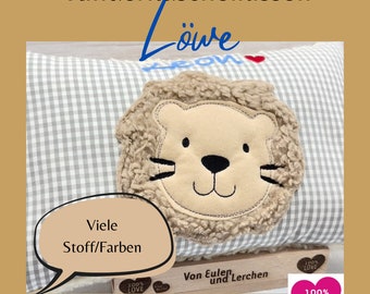 Löwenkissen - Kuschelkissen - Löwengesicht Löwe Loewe Lion Leo Leon - mit gesticktem Wunschnamen - Namenskissen individuell für dich