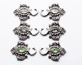 2er Set Vintage Knöpfe mit buntem Strass goldfarben ca drei Farben 21mm