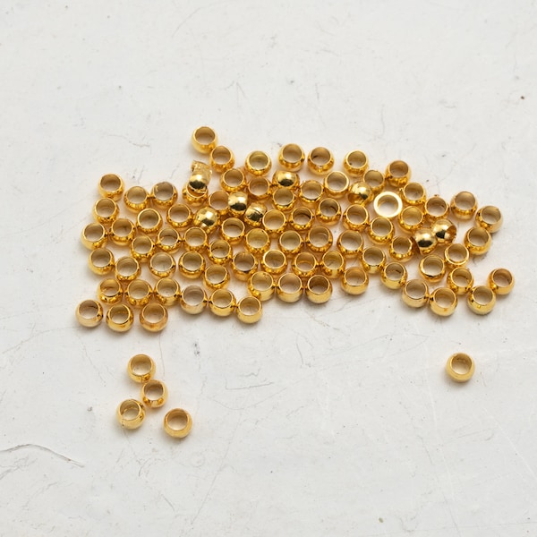 Quetschperle Messing gold Größen zur Wahl 2 mm, 2,5mm, 3 mm