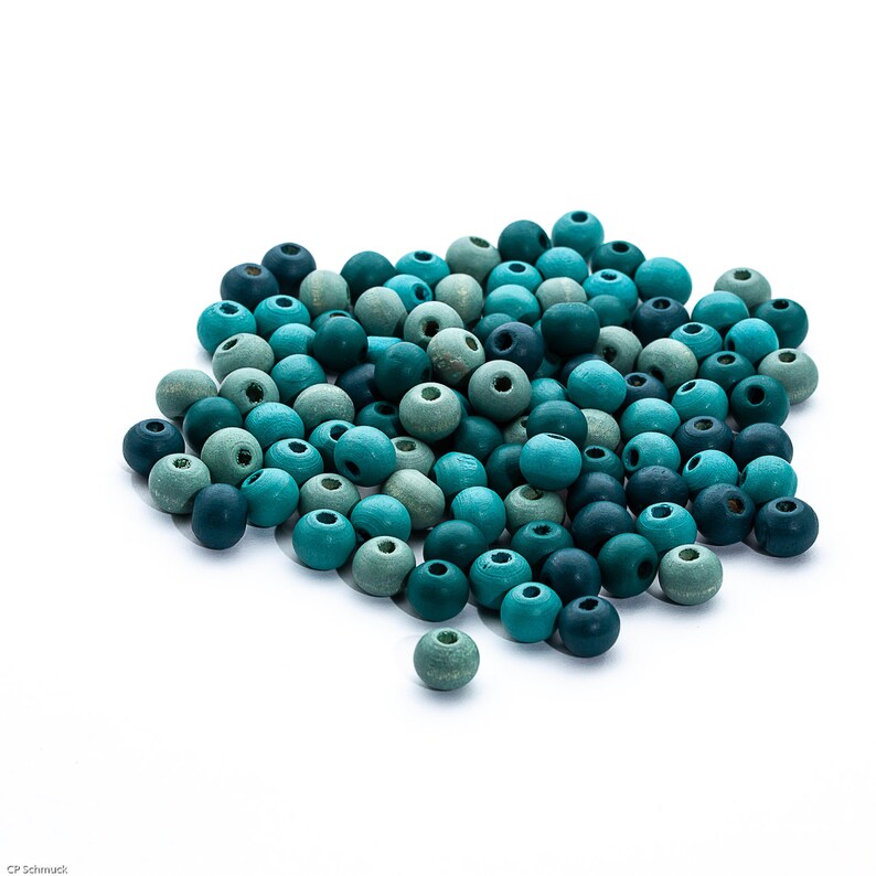 100 x wooden beads 8 mm petrol-colored in set or individually petrol turquoise gray blue