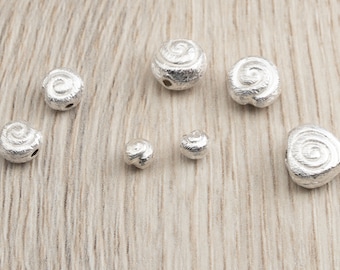925-Silber gebürstet Schnecke und Herzschnecke, 4mm, 6 mm, 8 mm und 10 mm, 12mm, 15mm