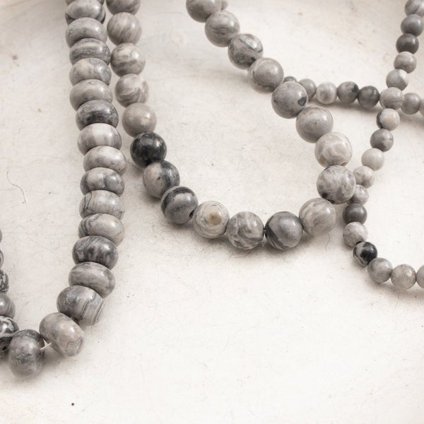 Lacy Achat Grau Perle 4 und 6 mm oder Button  Strang 37,5 cm