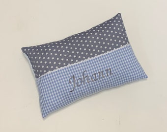 Namenskissen Baby Junge "Sterne grau blau" Kissen mit Name, Kuschelkissen, Geschenk zur Geburt; Kissen Junge, Kissen Sterne grau blau