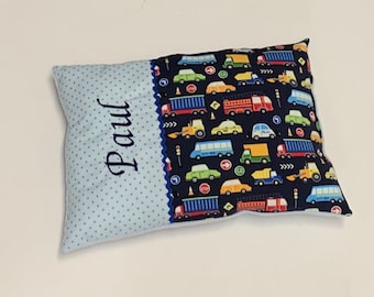 Namenskissen Baby  "Auto blau" Kissen mit Name, Kuschelkissen, Geschenk zur Geburt, Kissen Junge, Kissen Auto,