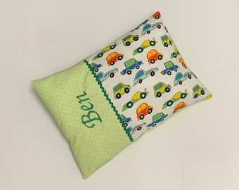 Namenskissen Baby  "Auto grün" Kissen mit Name, Kuschelkissen, Geschenk zur Geburt, Kissen Junge, Kissen Auto,