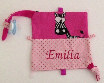 Besticktes Schmusetuch mit Wunschname "Zebra pink" Kuscheltuch, Geschenk zur Geburt, Schmusetuch  Mädchen