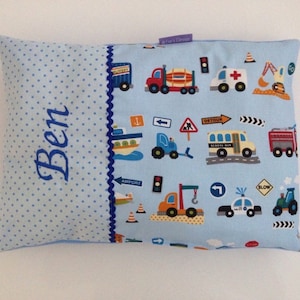 Name pillow baby Car blue pillow with name, cuddly pillow, gift for birth, pillow boy, pillow car, image 1