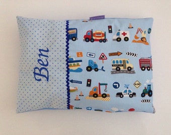 Namenskissen Baby  "Auto blau" Kissen mit Name, Kuschelkissen, Geschenk zur Geburt, Kissen Junge, Kissen Auto,