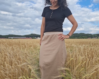 Falda de muselina, mujer, muselina, beige, falda de verano