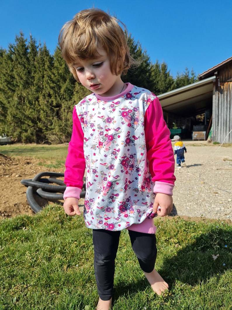 Sweater, children's sweater, longshirt, flowers, birds, pink, grey image 8