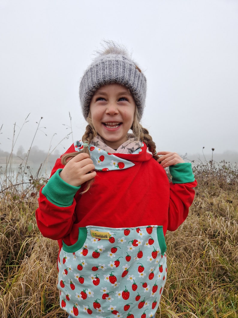 Sweat hoodie, pullover, hoodie, sweatshirt, strawberries, red image 6