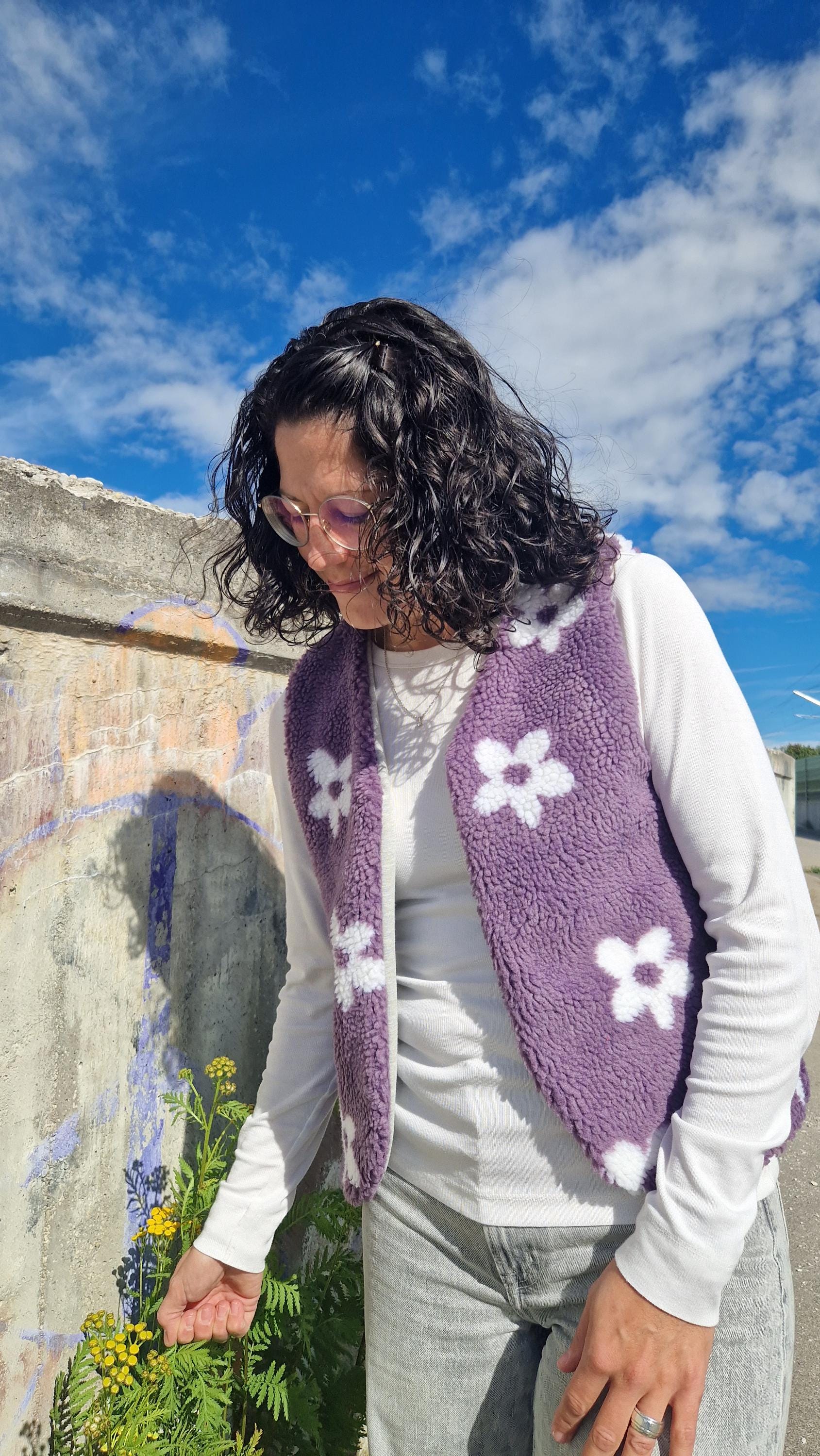 Vest Women's Flowers Purple Teddy Vest Oversize - Etsy Denmark