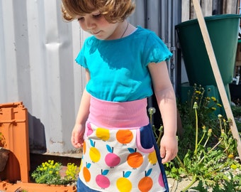 Denim skirt, skirt with bag, apples, retro