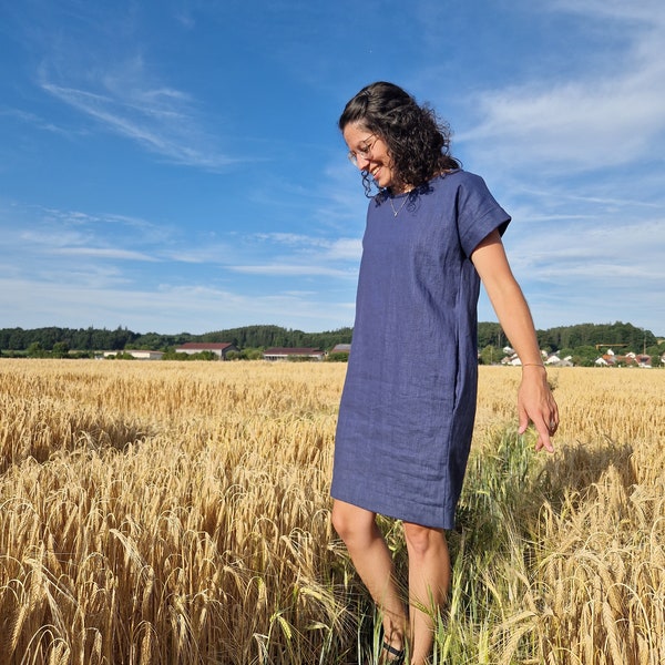 Leinenkleid, Damen, Leinen, indigoblau, Sommerkleid