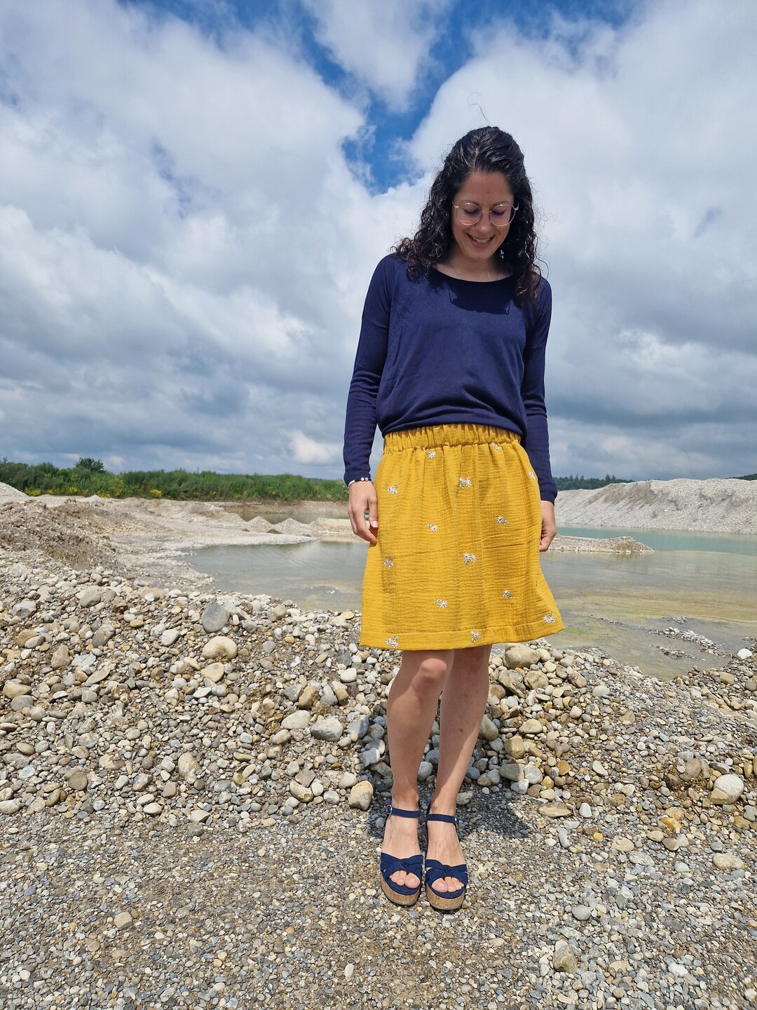 Muslin Skirt, Ladies, Muslin, Mustard Yellow, Flowers, Traditional