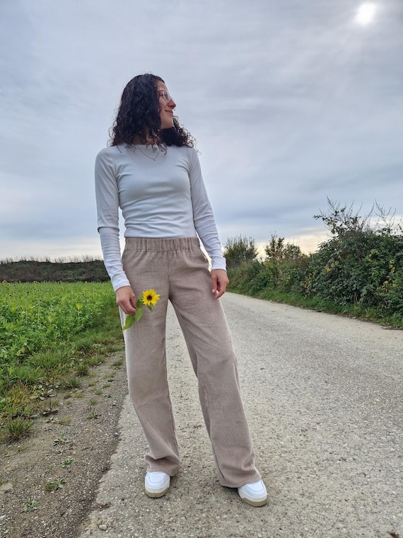 Pantalón pana mujer, pana ancha, arena, pantalón Marlene México