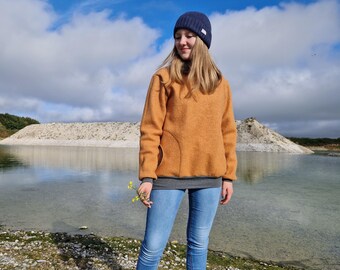 Walk sweater, mom's sweater, outdoor sweater, shawl collar, curry, walk
