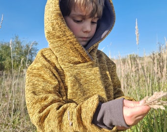 Knitted fleece, fleece hoodie, outdoor sweater, sweater, hoodie, mustard yellow