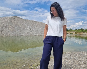 Women's muslin trousers, muslin, Marlene trousers, navy blue, nautical, summer trousers