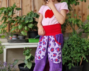 Corduroy trousers, wide corduroy trousers, bloomers, purple, leopard print