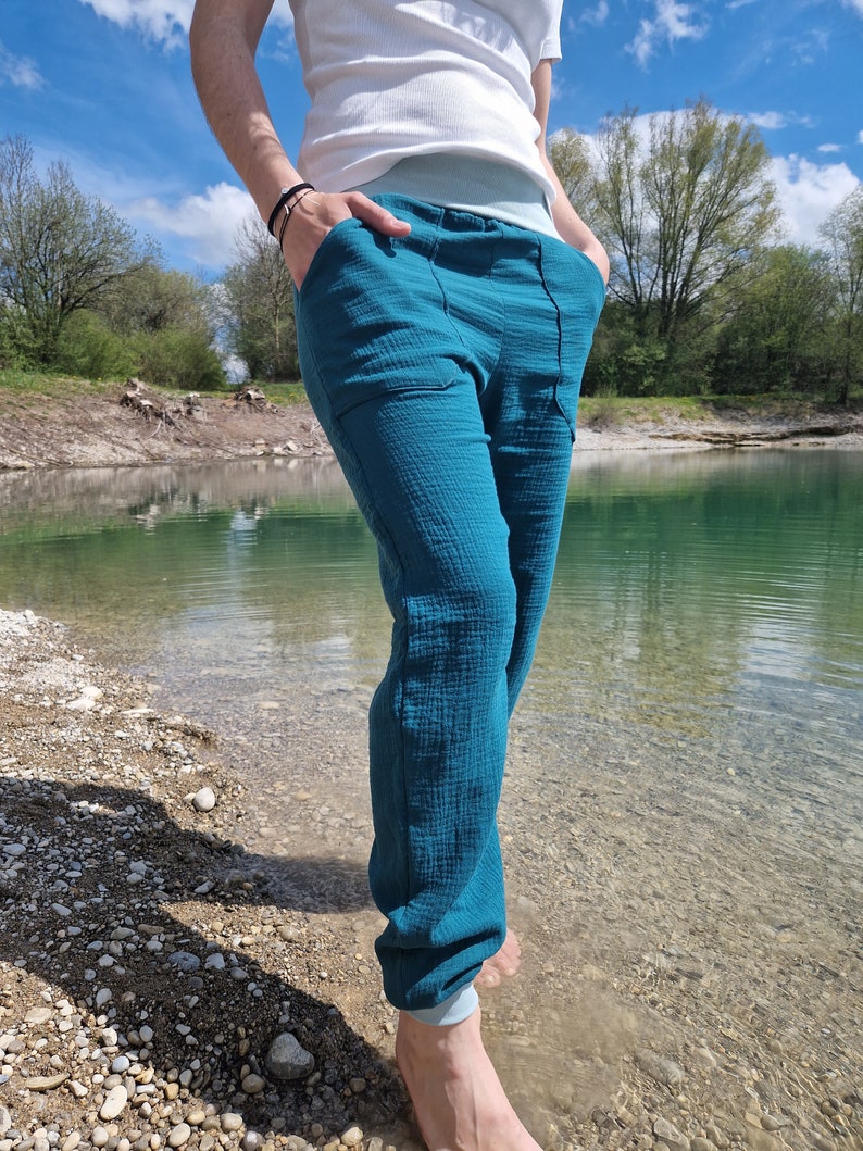 Musselinhose Damen, Musselin, Pumphose, petrol, Sommerhose Bild 2