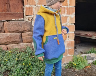 Walk hoodie, outdoor sweater, wool walk hoodie, blue, yellow, green