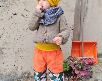 Corduroy pants, with softshell, leaves colorful, playground pants, wide cord, pump pants