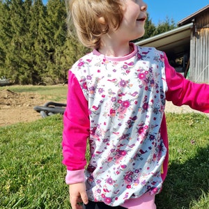 Sweater, children's sweater, longshirt, flowers, birds, pink, grey image 7