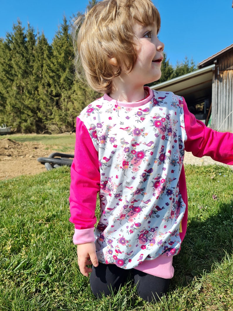 Sweater, children's sweater, longshirt, flowers, birds, pink, grey image 7