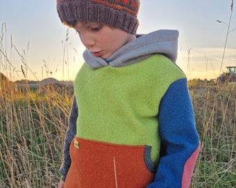 Walkhoodie, surprise, colorful, outdoor sweater, color blocking, wool walk hoodie