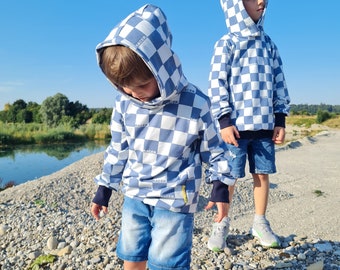 Sweathoodie, sweater, hoodie, blue, checkered, sweatshirt