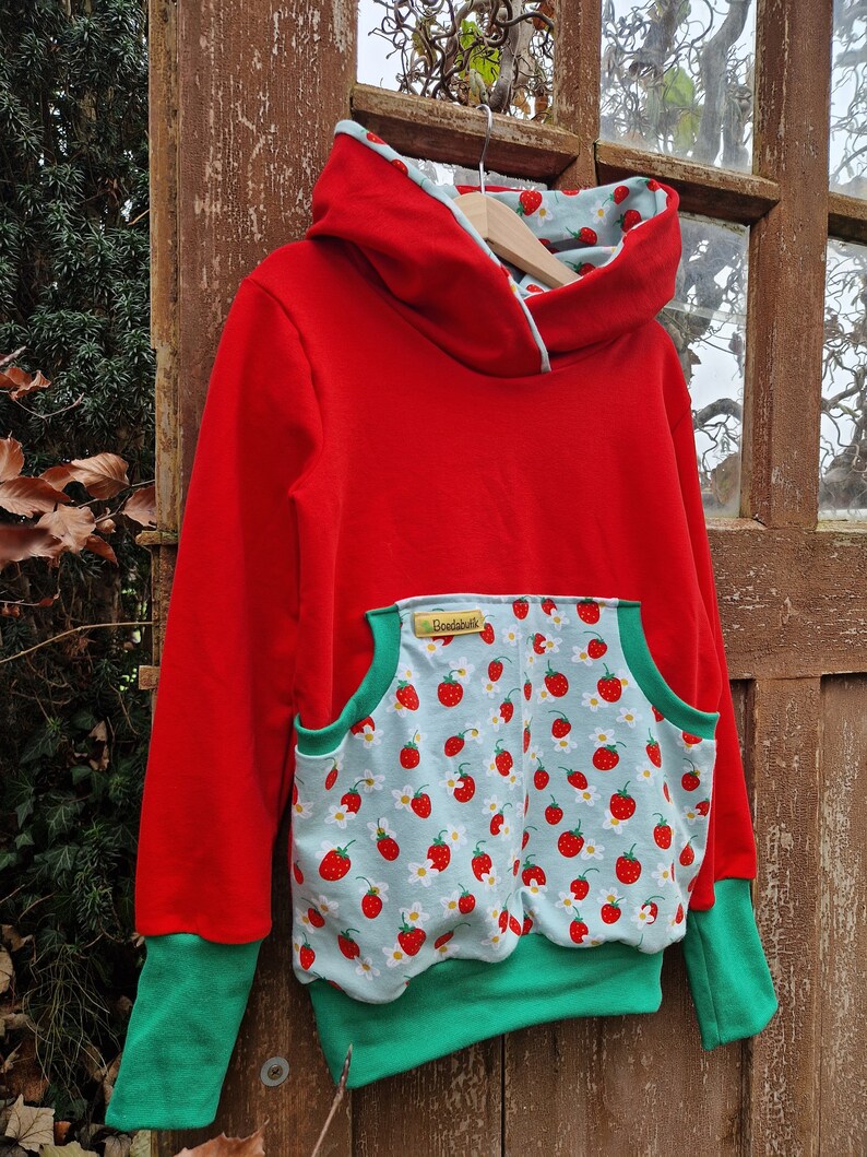 Sweat hoodie, pullover, hoodie, sweatshirt, strawberries, red image 8