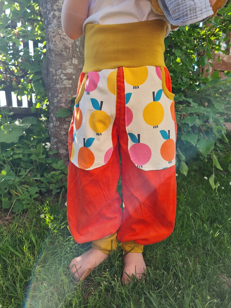 Corduroy trousers, fine corduroy trousers, bloomers, orange, retro, apples image 4