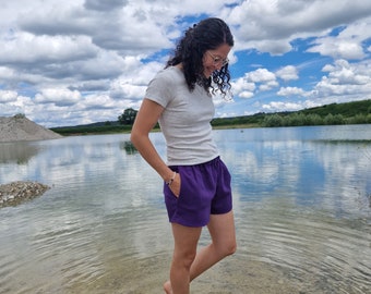 Muslin pants short, muslin shorts, short pants, aubergine, muslin
