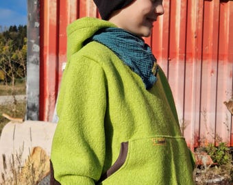 Walkhoodie, outdoor pullover, wool fleece hoodie, green