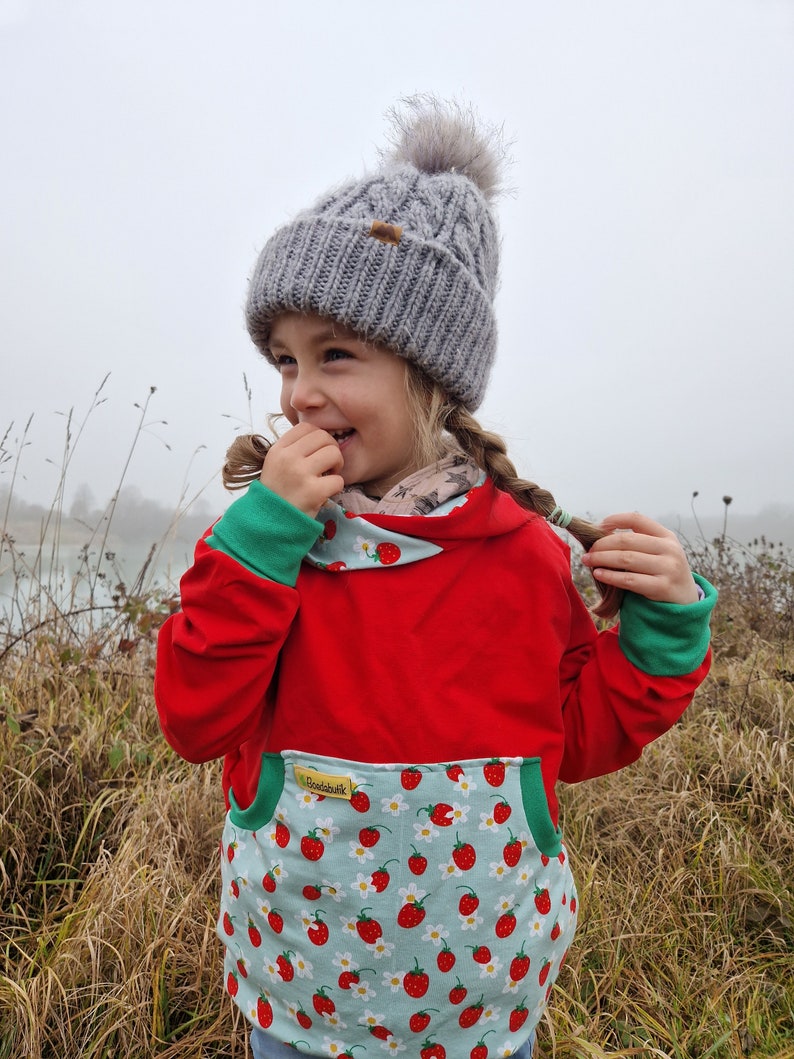 Sweat hoodie, pullover, hoodie, sweatshirt, strawberries, red image 3