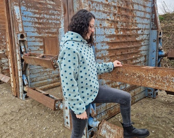 Outdoor sweater, wool felt, mint petrol, mom's sweater, outdoor sweater, hoodie