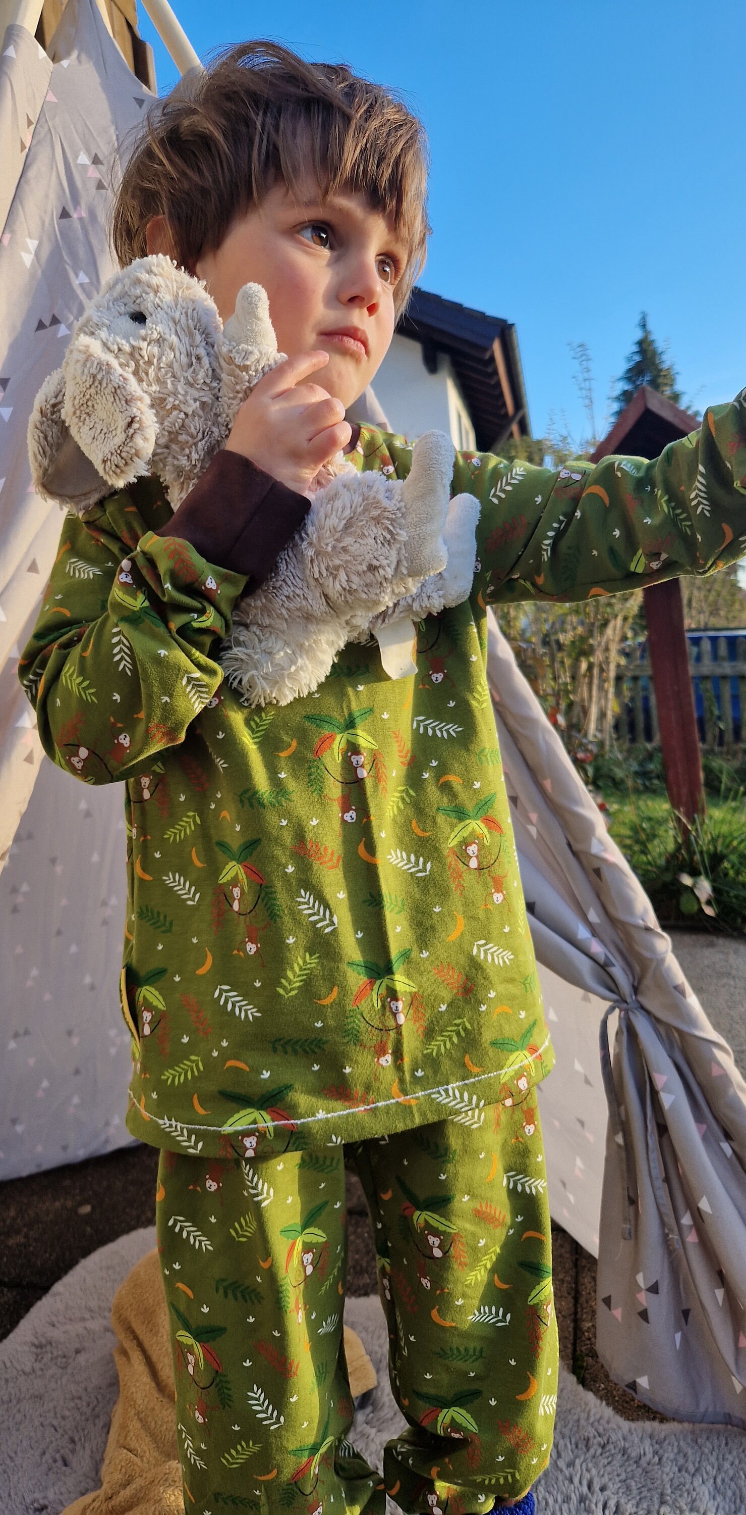 Pajamas for little boys jogging suit green monkeys jungle