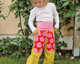 Pantalon velours côtelé, pantalon large velours côtelé, bloomer, jaune moutarde, pomme, bygraziela