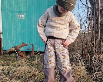 Corduroy trousers, wide corduroy trousers, harem pants, brown, dinosaur