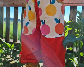 Pantalones de pana, pantalones de pana fina, bombachos, naranja, retro, manzanas