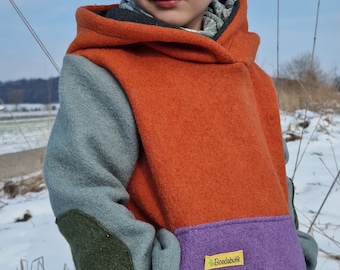 Walk hoodie, outdoor sweater, color blocking, wool walk hoodie