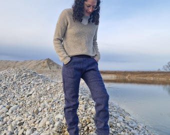 Women's wool trousers, outdoor trousers, wool, cobalt blue, blue