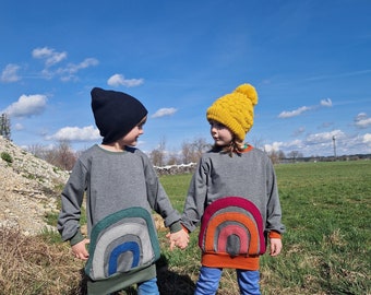 Maglione in felpa, grigio, arcobaleno