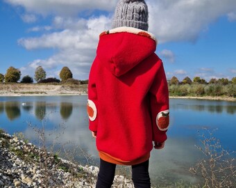 Walkhoodie, outdoor pullover, wool fleece hoodie red oversize apple