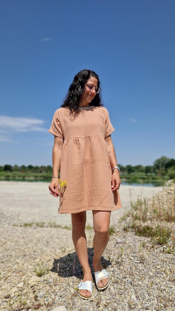 chinese dress ladies Women's Dresses Summer Long Summer Dress Square Neck Summer Dress Casual  Short Sleeve Maxi Dresses Loose Casual Dress Airy Wrap Dress Ruffle A Line  Dress Fashion Beach Dress, beige, S : Amazon.de: main image 0