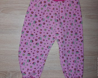 Mitwachshose, Gr. 86, Pumphose, Jerseyhose, Schlupfhose, Kinderhose, Hose für Kleinkind, Baumwolljersey, Geschenk, kleine Blumen, Herz, pink